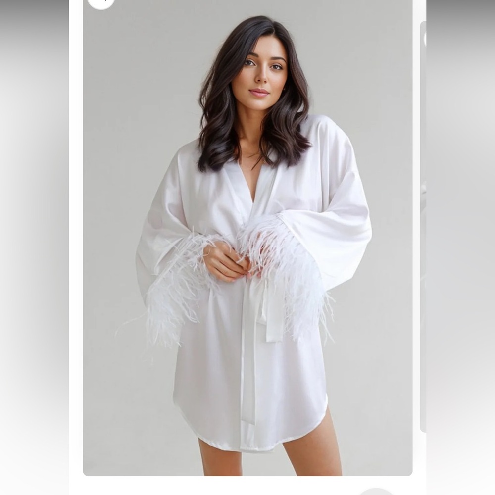 White Satin Robe with Feathers